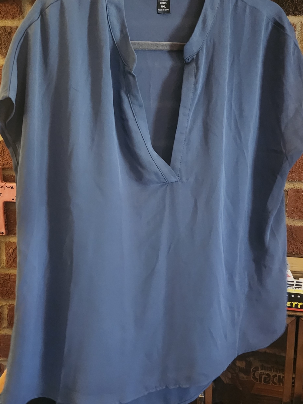 SHEIN Dusty Blue Split V-Neck Short Sleeve Blouse